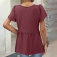 thumbnail image 2 of TQWQT Tunic Tops Babydoll Tops for Women Plus Size V-Neck Peplum Short Sleeve Summer Tops Dressy Puff Sleeve Solid Color Blouses Beach Vacation Clothes Wine 2XL, 2 of 5