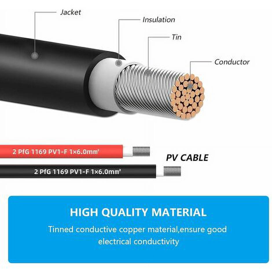 Extension cable for solar panels, 6mm2 1-50m, solar extension cable, photovoltaic extension cable, with MC-4 connectors, for solar panels and energy systems (10 AWG 8 m)