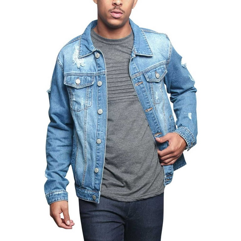 Victorious Men's Casual Distressed Airbrush City Denim Jean Jacket DK167 -  Night - 2X-Large