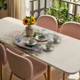 thumbnail image 3 of Spring Blue Flowers Table Cloths for 8 Foot Rectangle Tables, Vintage Tea Cup Phrases Pastoral Patio Waterproof Elastic Fitted Tablecloths, Washable Rectangular Table Cover for Camping, 3 of 8