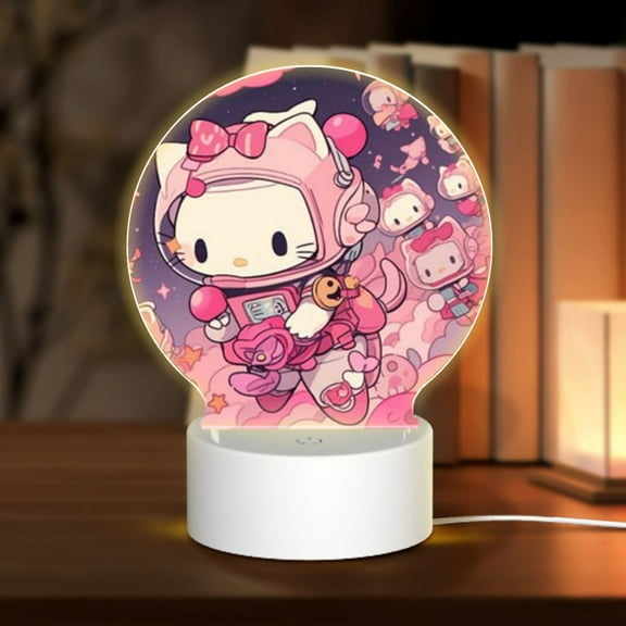 Hello Kitty Round Acrylic Night Light 3-Color Touch Control Sleep Light Table Lamp For Bedroom, Desk