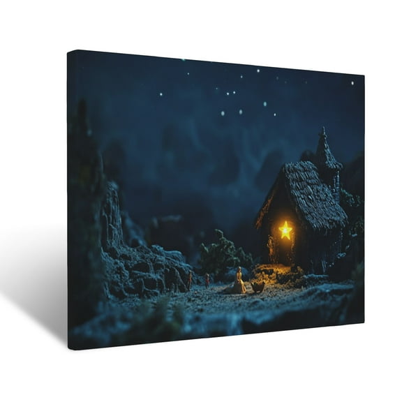CozyNet Serene Glowing Star Shining Over A Peaceful Nativity Scene At Night Wall Art Prints With Frame Canvas Perfect for Living Room & Bedroom, Ready to Hang, Wall Decor 12"x16"