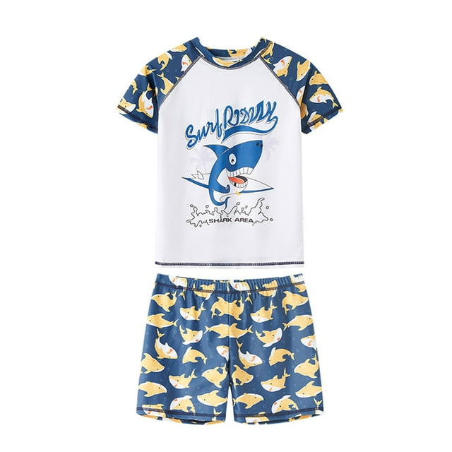 Little Boys Swimsuit Summer Cartoon Printed Two Piece Swimwear Rash Guards and Swim Sets Size 6-7T