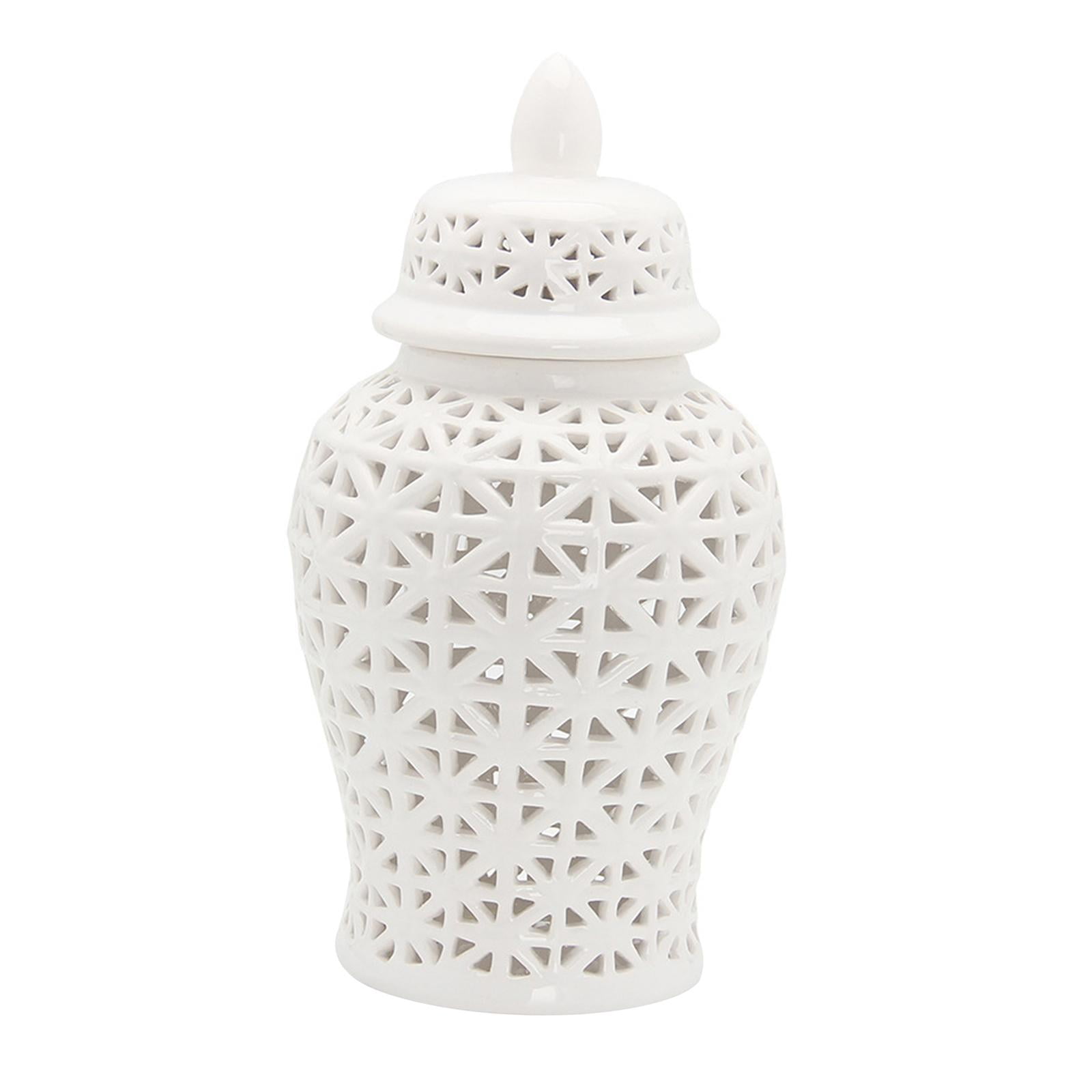 Traditional Ceramic Ginger Jar Flower Vase for Floral Arrangement Living Room Decor , White M