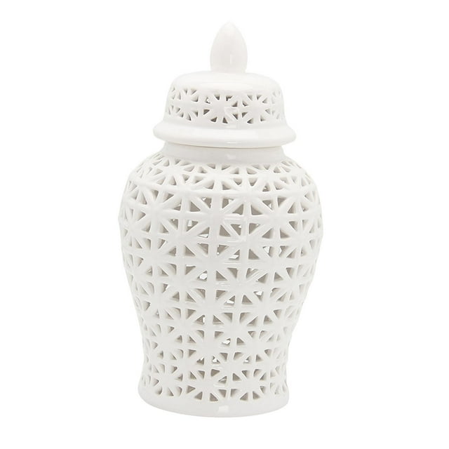 Abbracc Traditional Ceramic Ginger Jar for Table Floral Arrangement Decoration White S
