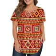 thumbnail image 2 of TQWQT Plus Size T Shirts for Women Loose Fit Going Out Shirt Short Sleeve V-Neck Criss Cross Aztec Print Blouses Summer Tunic Tops Red 4XL, 2 of 5