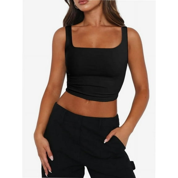 Women’s Sleeveless Crop Tops Square Neck Workout Fitness Basic Cropped Tank Top