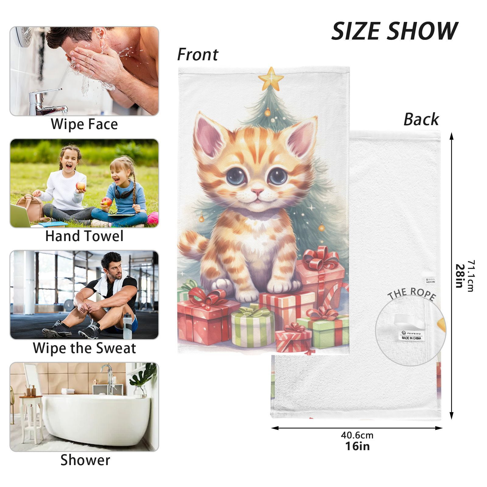 Cat Christmas Tree Gifts Hand Towel Bath Towels Face Towels Cotton Absorbent for Home Hotel Spa Swimming Yoga Sports Decorative Towel Set of 2
