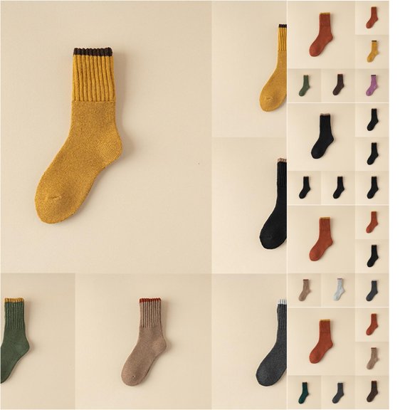 Xijirk Women Solid Color Block Ribbed Crew Socks Warm Stretchy Mid Calf Socks for Daily Cold Weather Size:One Size