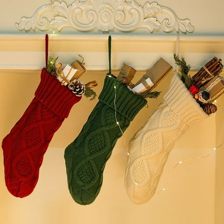 Chistmas Stocking Outgeek 14.57'' Christmas Stocking Creative Knitted Christmas Gift Bag Hanging Stocking Christmas Tree Party Supplies Decorations for Home ()