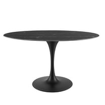 Modway Lippa 54" Oval Artificial Marble Dining Table in Black Black