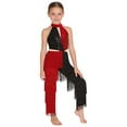 thumbnail image 1 of Runhomal Justaucorps de Performance Disco de Danse Latine pour Filles Enfants Tenue de Danse Dos Nu Sans Manches Combinaison à Paillettes à Franges Rouge 16, 1 of 5