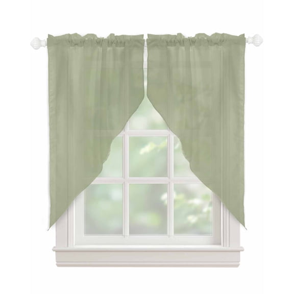 Sage Green Swag Valances for Windows, Farmhouse Sage Green Decor Rod Pocket Sheer Valances for Large Windows, Swag Toppers Light Filtering for Kitchen Living Room 2 Panels 36''x63''