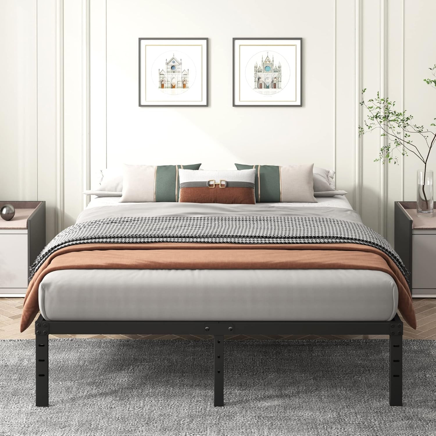 Beddle Full Size Metal Bed Frame with Storage Space – Heavy Duty Platform, No Box Spring Needed, Black