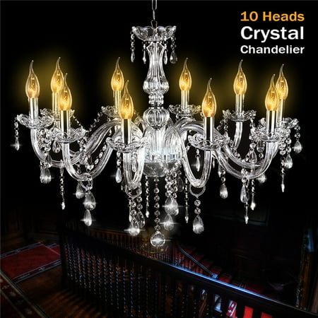 - E12 European Style Elegant Crystal Chandelier, 10 Heads Modern Chandeliers Crystal Light Fixture, Pendant Ceiling Light, AC110/220V, For Home Bedroom Hall Restaurant Corridor