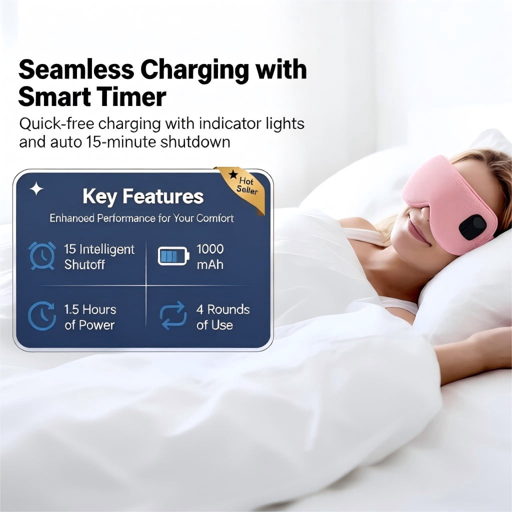 FACEMOON Heated Eye Mask Cordless Rechargeable Warm Comfort for Eye Relaxation Natural Flaxseed Moist Heat Sleep Aid Pink