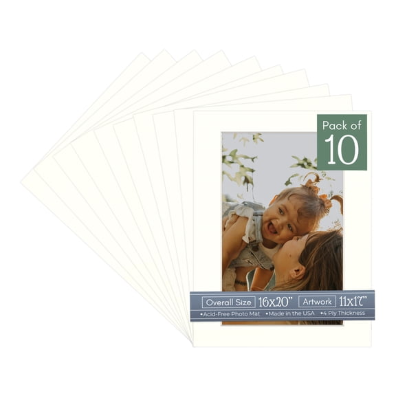 Antique White Picture Frame Mat for 16x20 Frames - Fits 11x17 Photos - 10 Mats