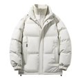 thumbnail image 2 of DayScoop Solid Color Jacket for Men Warm Coat Long Sleeve Fashion Casual Bread Double-Layer Zipper Parkas Buttons Stand-up Collar Pocket, 2 of 6