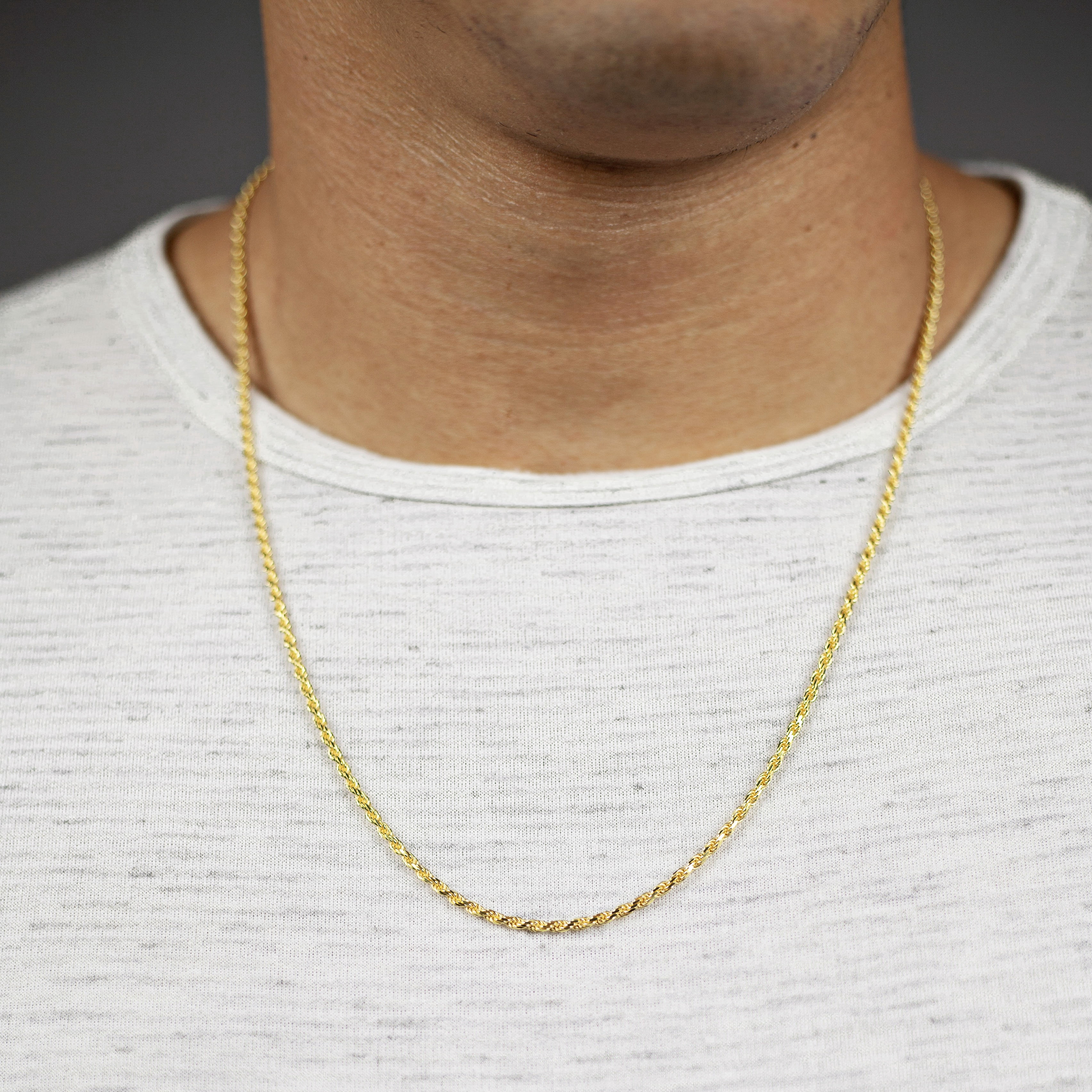 Mens 14K Gold Plated 2.5MM Sterling Silver Diamond-Cut Rope Chain Necklace, Solid 925 Italy, Next Level Jewelry