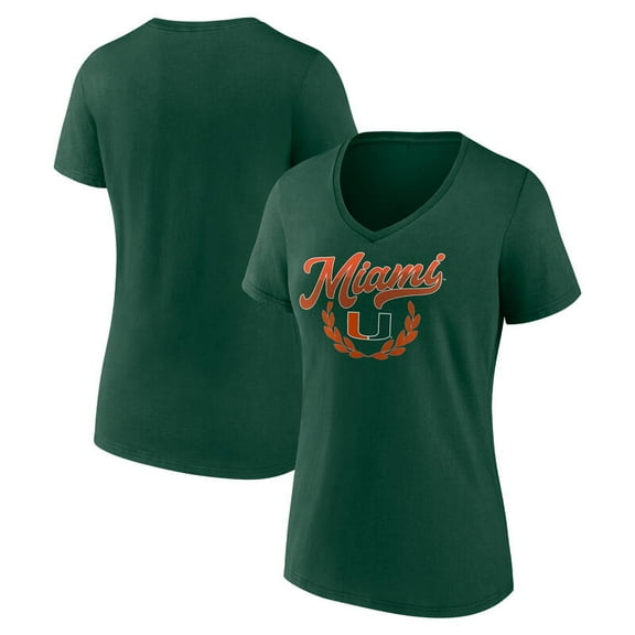 NCAA Miami Hurricanes Women's Green Cotton Short Sleeve V T Shirt