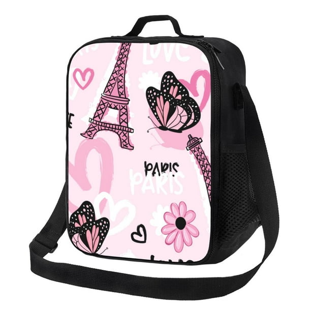 Balery Eiffel Tower and Butterflies Caja de Almuerzo y Bolsa de Almuerzo para Hombres y Mujeres, Bolsa de Almuerzo Reutilizable con Gran Capacidad, Bolsa de Almuerzo Aislada