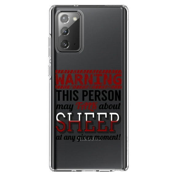 DistinctInk Clear Shockproof Hybrid Case for Samsung Galaxy Note 20 (6.7" Screen) - TPU Bumper Acrylic Back Tempered Glass Screen Protector - WARNING This Person May Talk About Sheep
