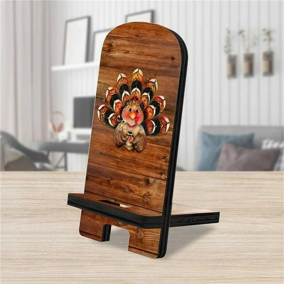Designocracy 892038-MP 6 x 3 x 3 in. Happy Turkey Cell Phone Stand Halloween Decor with Wood Mobile Holder Organizer