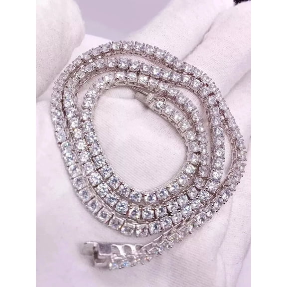 3MM 20Ct Round Cut Simulated Diamond Women's Wedding Tennis Necklace 14K White Gold Plated 18" 925 Silver
