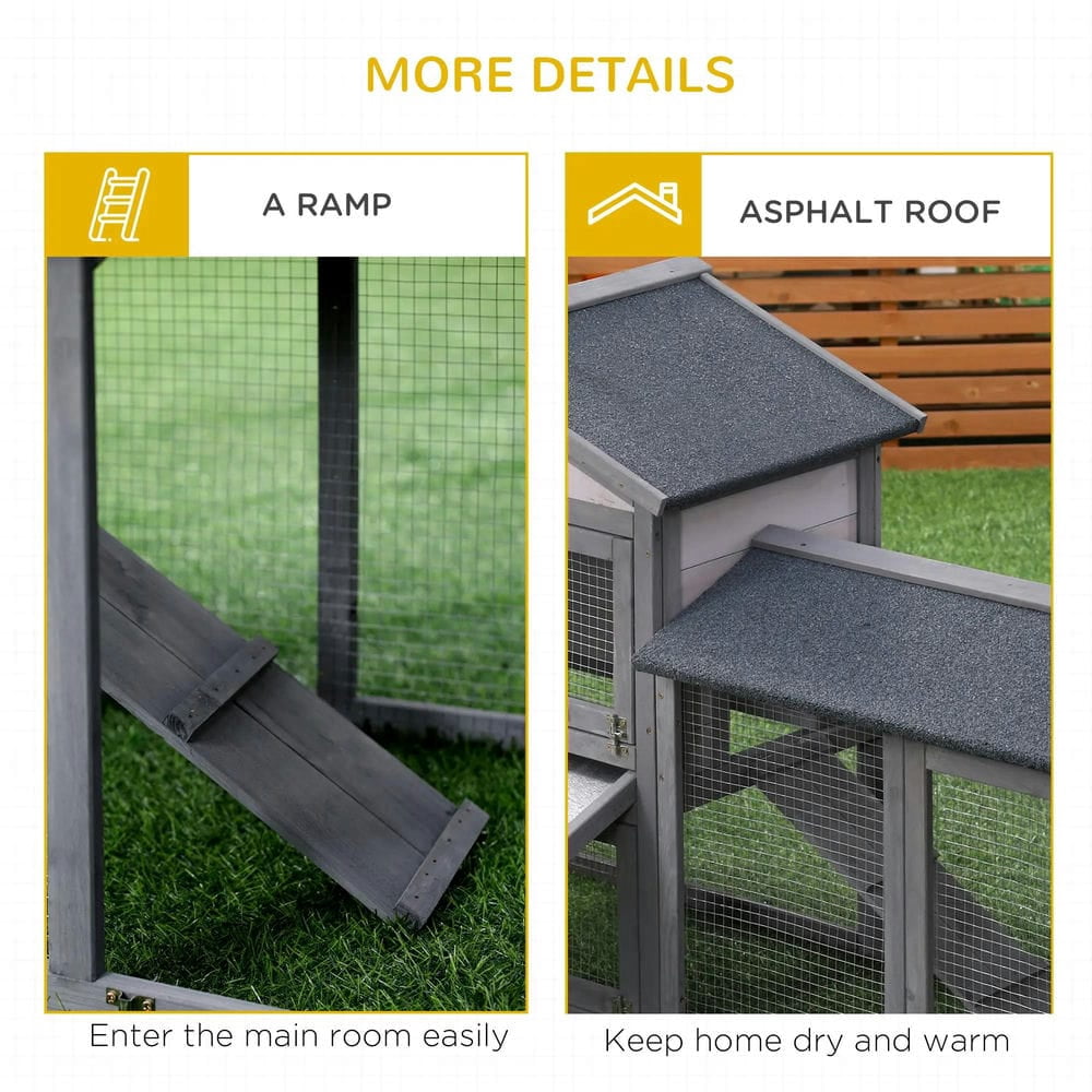 Topcobe 58" Rabbit Hutch, Wooden Bunny Hutch, Guinea Pig Cage with Run, Removable Tray, Asphalt Roof, Lockable Doors and Ramp, for 1-2 Small Rabbits, Outside Pet Shelter, Small Animal Habitat, Gray