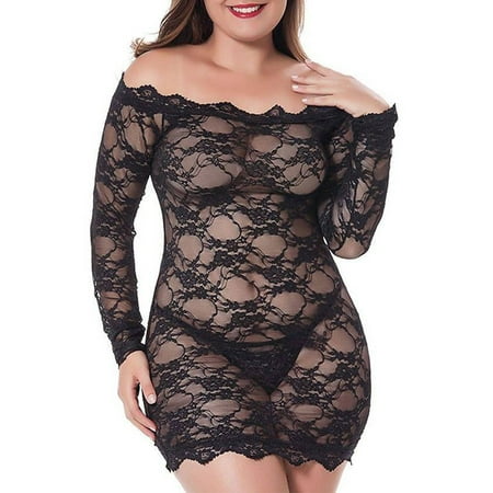 

Women Plus Size Sexy Lace Lingerie Sleepwear Underwear Night Dress Off shoulder