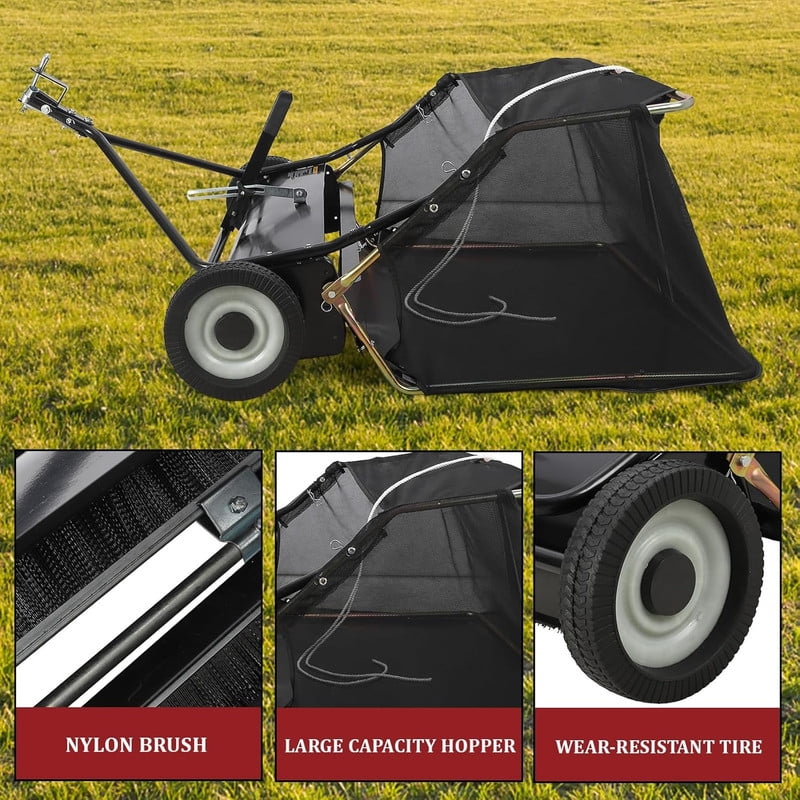 Tow Behind Lawn Sweeper 48 Inch, Large Capacity Heavy Duty Leaf & Grass Collector with Adjustable Sweeping Height, Dumping Rope Design for Picking Up Debris and Grass