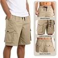 thumbnail image 6 of KeShDi Cargo Shorts Mens Workout Shorts Sleep Shorts Men's Solid Color Pocket Bandage Button Elastic Waist Casual Fashion Cargo Shorts Khaki 2X, 6 of 7