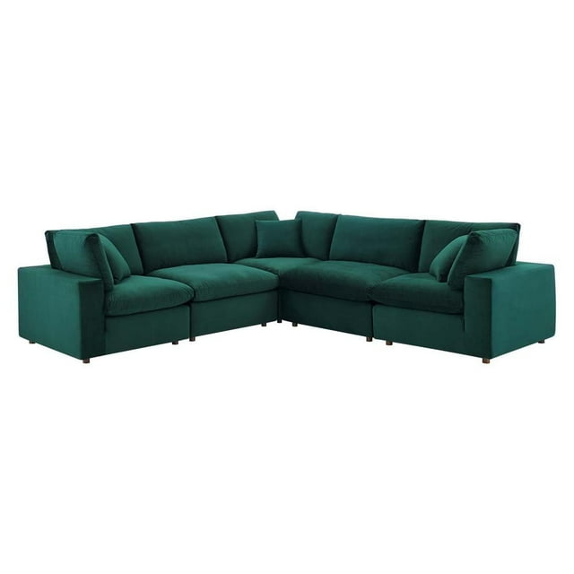 Modway Commix Sectionnel 5 Pcs Surrempli en Velours de Performance Rempli de Duvet, Vert