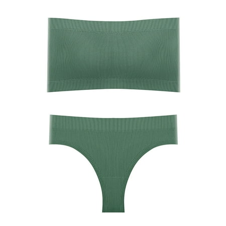 

Medcursor Women 2 Piece Strapless Top With Padded Bra Lingerie Vest And Thong Panties Set