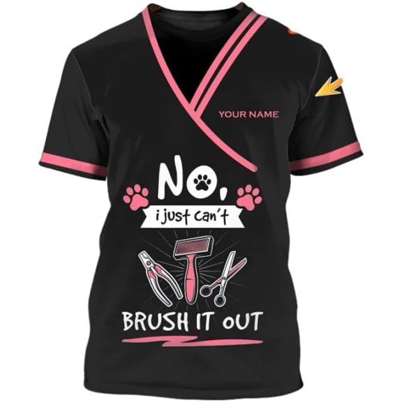 Personalized Dog Grooming 3D Shirt, Custom Pet Spa Short Sleeve T-Shirt Cute Pet Grooming Summer Tshirt for Women (S)