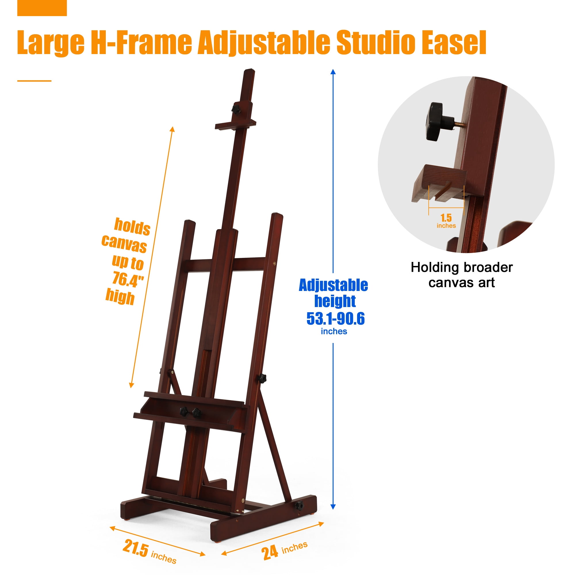 VISWIN Large H-Frame Easel 53"-91 "H, Hold Canvas up to 78"-Walnut