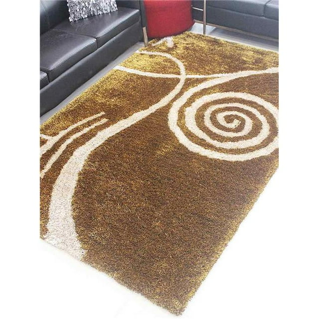 5 x 8 Pi Main Touffeté Shag Polyester Contemporain Rectangle Zone Tapis&44; Brun & Beige