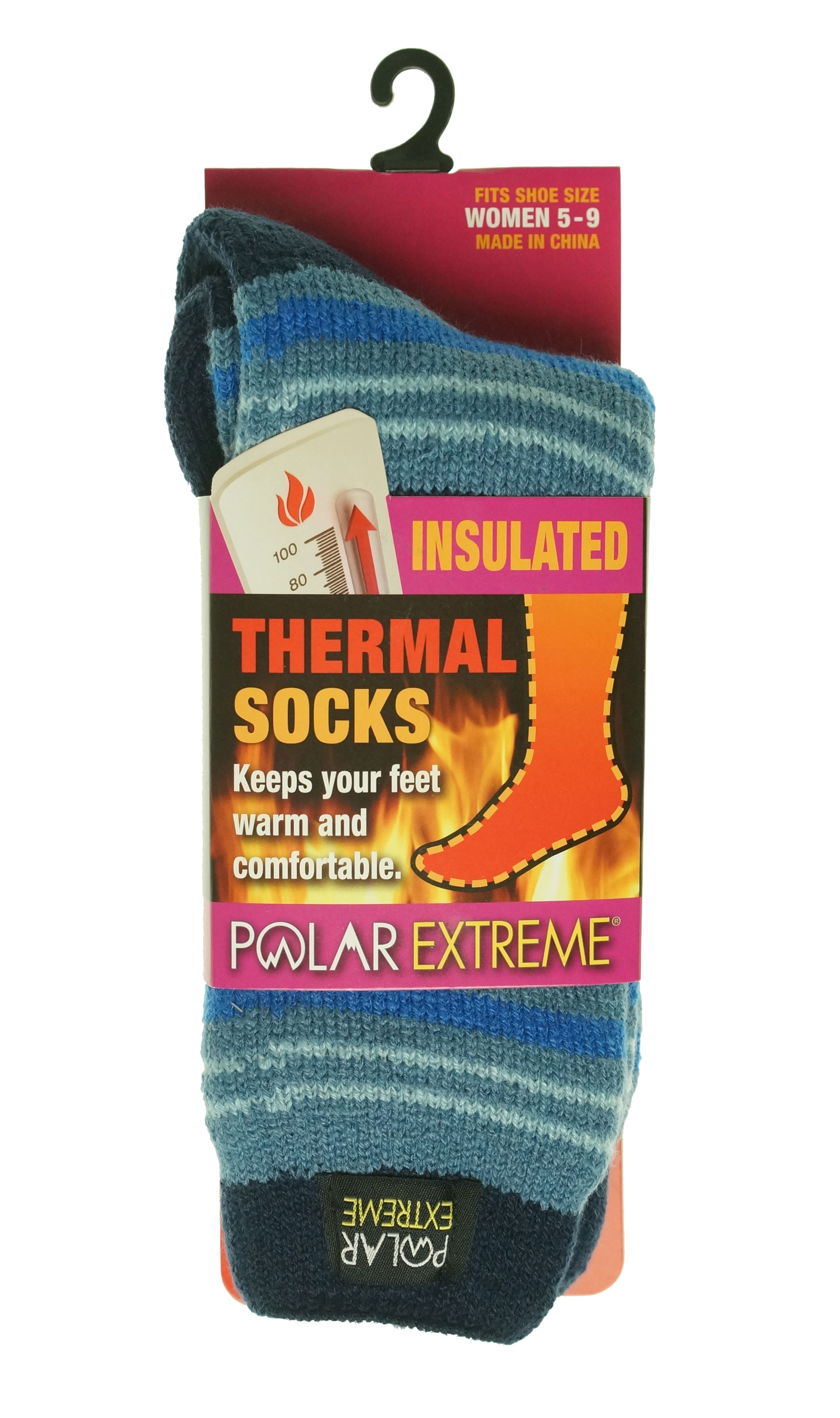 Polar Extreme Women's Thermal Insulated Lined Striped Crew Socks Blue Navy