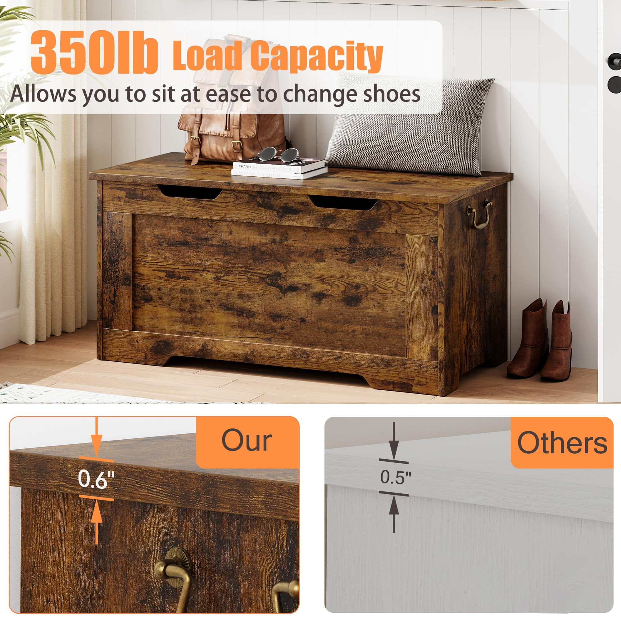 Storage Chest, 39.4" Toy Chest for Boys Girls, Kids Wood Large Toy Box, Storage Bench with Safety Hinge, Farmhouse Storage Trunk for Entryway, Living Room, Bedroom
