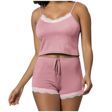 

Edvintorg Women Pyjamas Clearance Summer Solid Casual Elastic Pajamas Loose Size Shorts Oversized Pajamas Pendulous Cool Lace Edge Camisole Vest Sleepwear Loungewear For Women