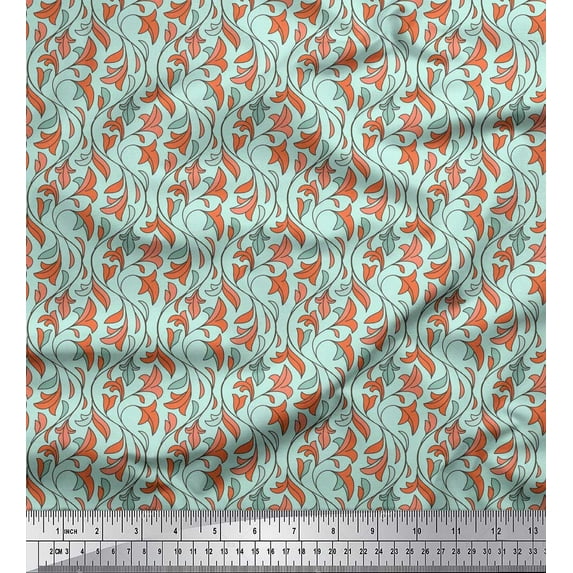 Soimoi Green Poly Georgette Fabric Artistic Leaf & Floral Printed Craft Fabric by the Yard 52 Inch Wide
