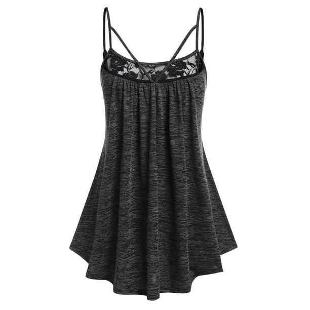 Tank Top de Panel con Encaje de Space Dye en Talla Extra Rosegal Camisetas sin mangas de talla grande