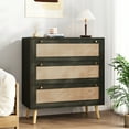 thumbnail image 2 of Dresser for Bedroom, 36'' Rattan Modern Chest of Drawers, 3 Drawer Storage Dresser, Closet Dressers with Golden Handles, Farmhouse Nightstand for Hallway, Living Room, Entryway, 2 of 10