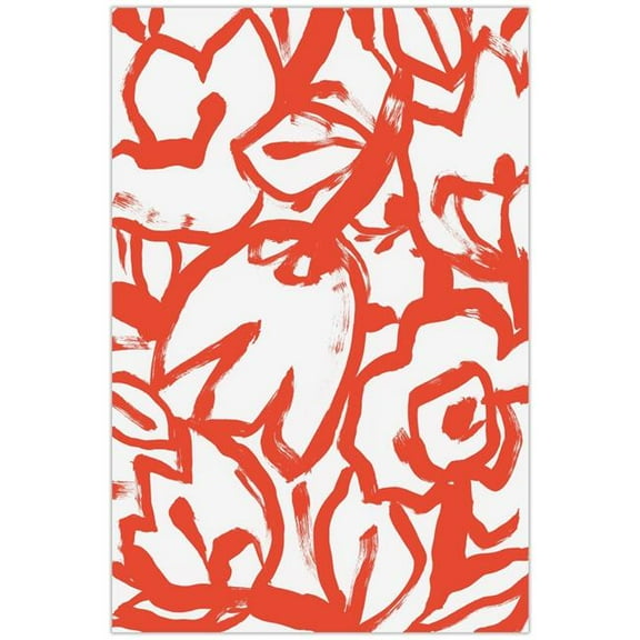 "Scarlet Blooms I" Red Brush Floral Unframe Free Floating Reverse Printed Tempered Glass Wall Art