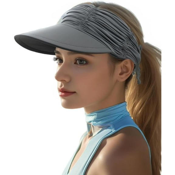 Womens Visor Sun Hat Wide Brim Cool Adjustable Summer UV Protection Visor Hat for Beach Sport Golf Travel Outdoor