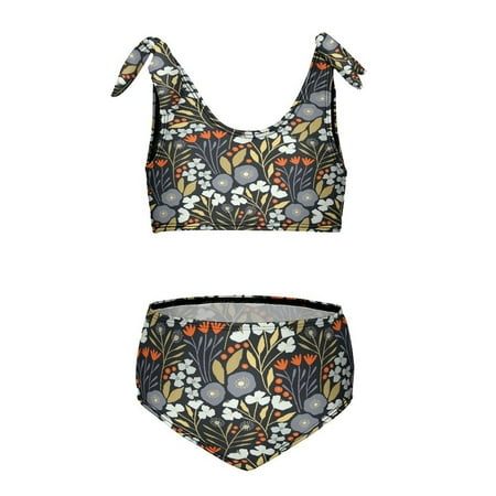 Green And Blue Wildflowers Girl s 2 Piece Bikini Set Beach Sport Swimsuit Swimwear 6-7Y110cm