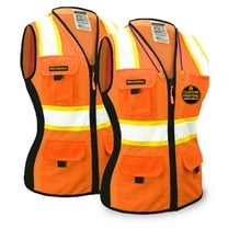 KwikSafety (Charlotte, NC) FIRST LADY | 2 PACK | Safety Vest for Women (Solid REFLECTIVE TAPE) 9 Pockets Premium Class 2 Custom High Visibility ANSI OSHA Fitted Work with Zipper | Orange Extra Large