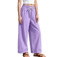 thumbnail image 5 of Oiangi Girls Beach Pants Elastic Waist Wide Leg Trousers Casual Rolled Up Pant for Summer Vacation Purple 14 Years, 5 of 8