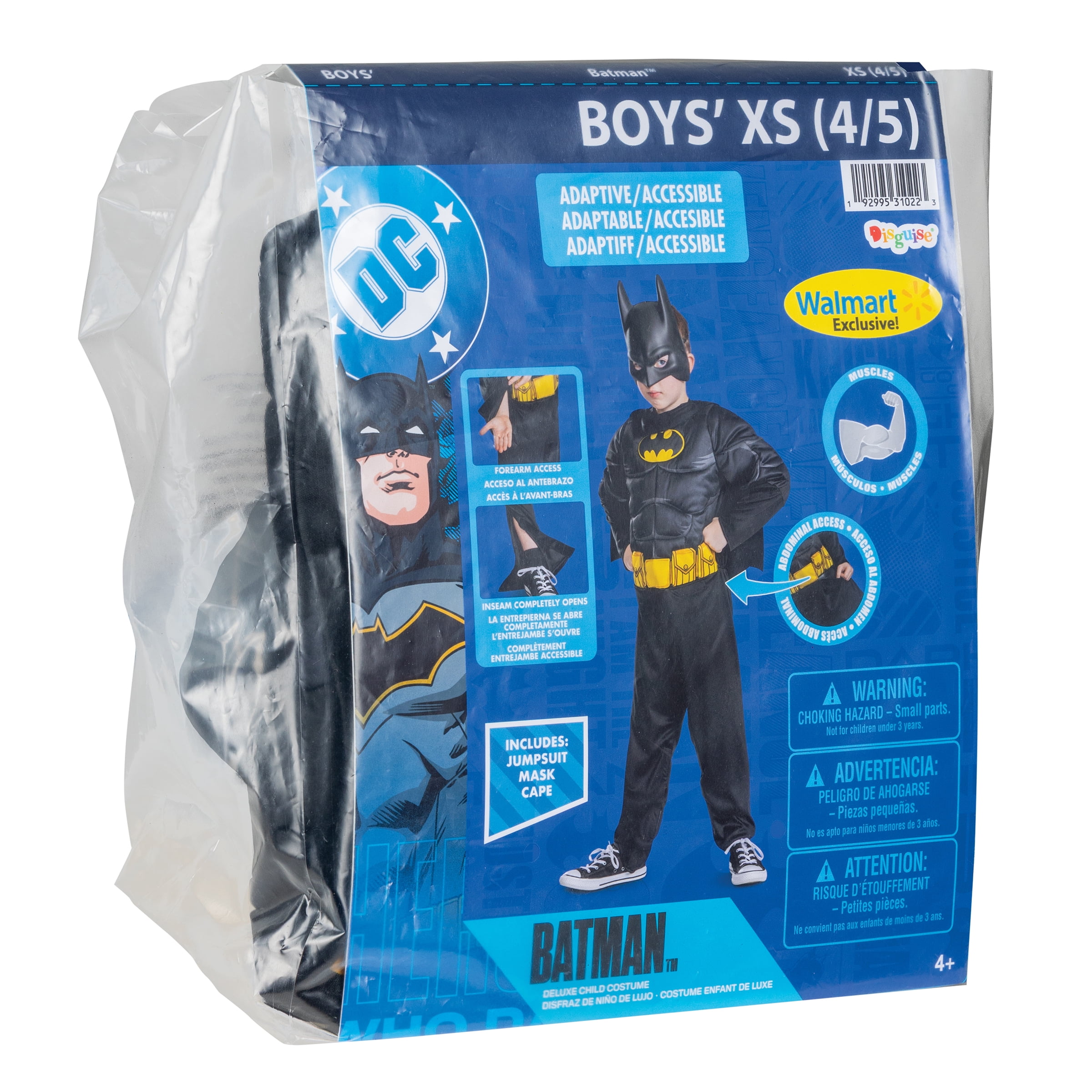 Warner Bros. Batman 'Batman' Adaptive Halloween Costume for Children, Boys Size XS (4/5), by Disguise