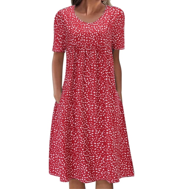 Ketyyh-chn99 Robes d'Été Femmes Tendance 2024 Grande Taille Robe Soleil Robes pour Femmes Combinaisons Manches à Volants Shorts Robe Mini Rouge,m
